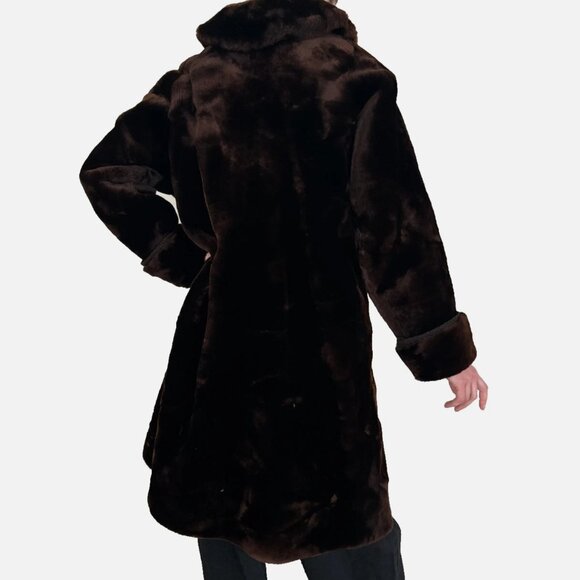 Vintage Genuine Fur Coat Long Mink Winter Soft Luxury Pockets Buttons Red Brown - Picture 4 of 13
